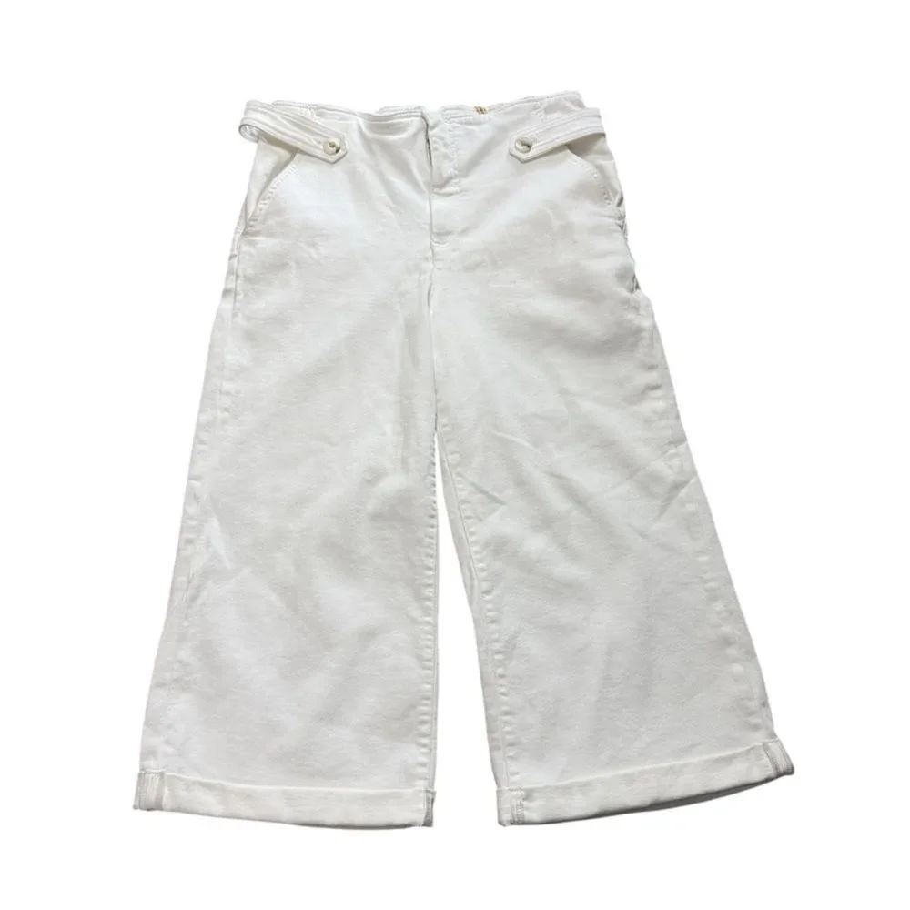 Anthropologie Maeve Wide Leg Creamy White Cuffed Capri Denim Pants